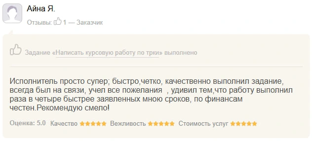 Оригинал отзыва Айна Я.: Исполнитель просто супер; быстро,четко, качественно выполнил задание, всегда был на связи, учел все пожелания…