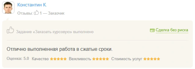 Оригинал отзыва Константин К.: Отлично выполненная работа в сжатые сроки.