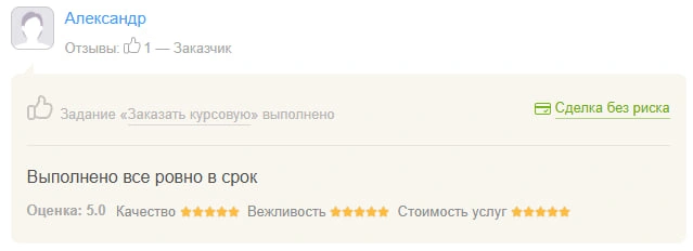 Оригинал отзыва Александр: Выполнено все ровно в срок